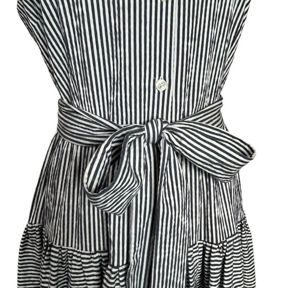 Alex Marie Maxi Dress 14 Ruffle Tier Seersucker Stripe Blue White Sleeveless - Picture 5 of 9